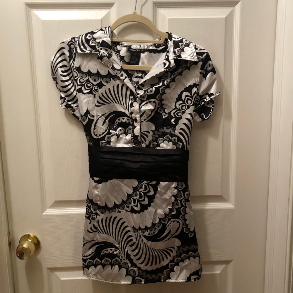 Cotton Works Black & White Silk Blouse